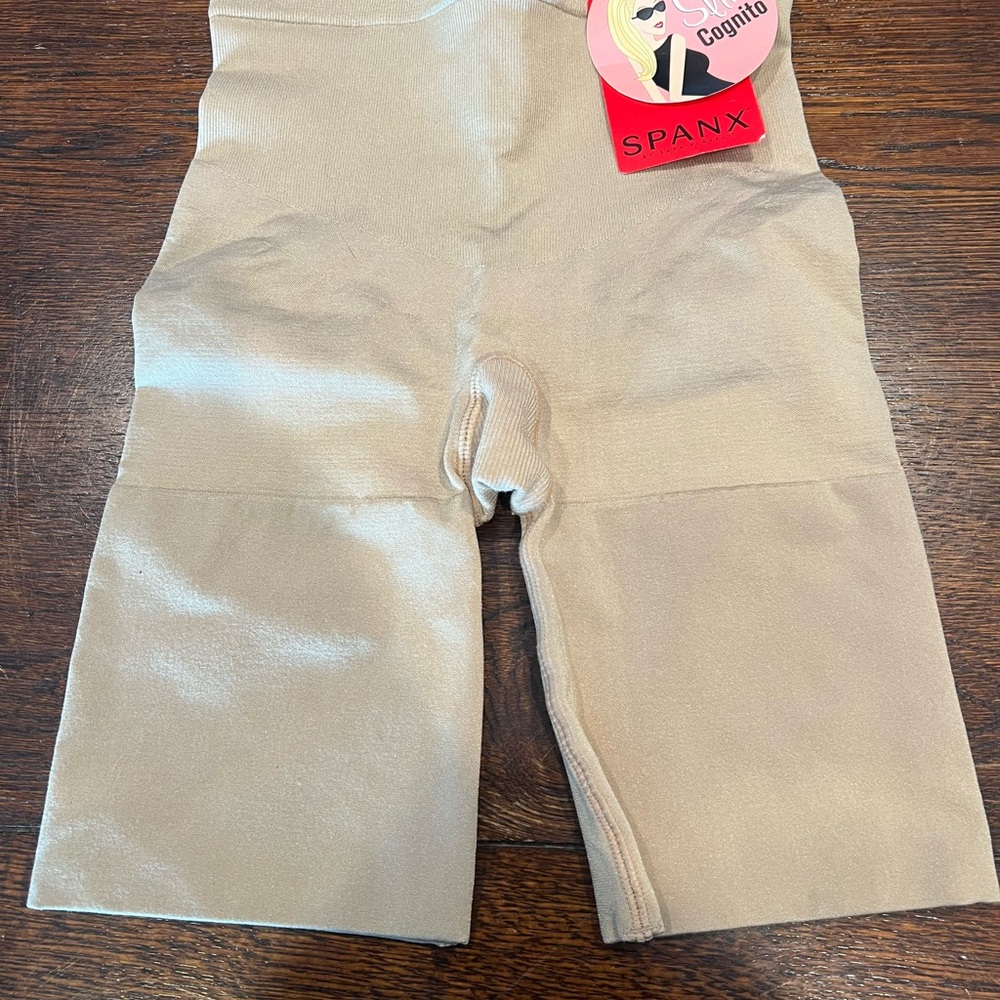 SPANX Mid-Thigh Shaper in Tan, size M